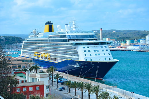 Spirit of Discovery anchored in Menorca
